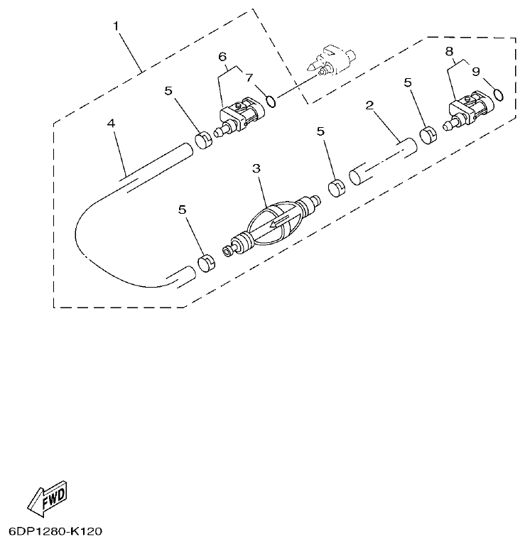 Yamaha F70AET FUEL 2 parts diagram
